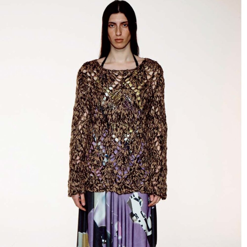 Open YY/TheOpen Product brown crochet knit sweater